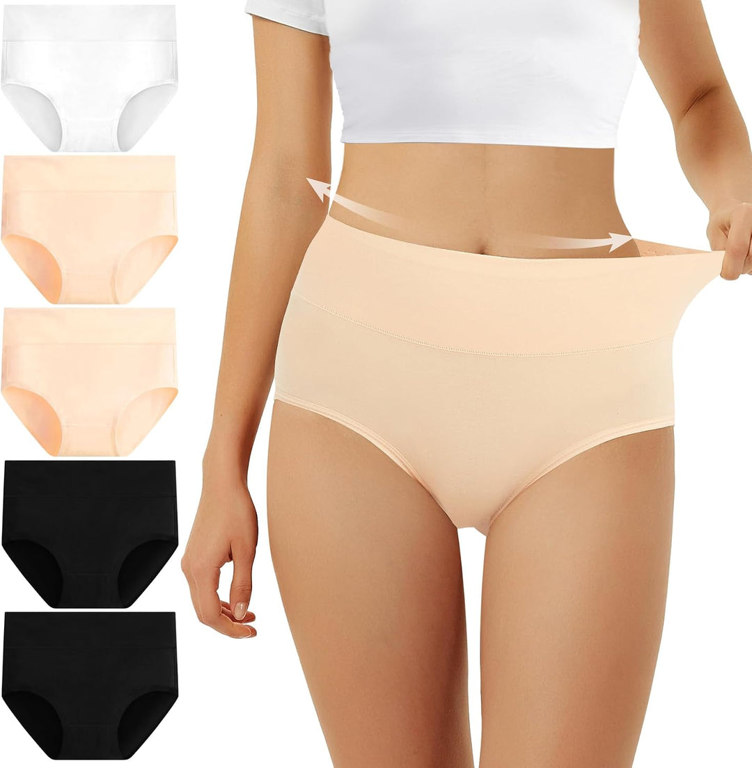 Unterhosen Damen Baumwolle Hohe Taille 5er Pack Stretch Atmungsaktiv Panties Weich Frauen Unterwäsch