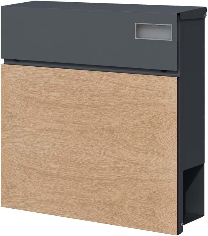 SCHARTEC Briefkasten SPB-6 Holz Design hell & anthrazit mit Zeitungsfach modern & gross Wandbriefkas
