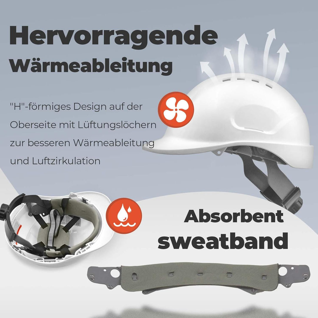 Bauhelm EN397, Mustbau Sicherheitshelm, Arbeitshelm Schutzhelm mit DIY Steckplätze für 53-65 cm Kopf