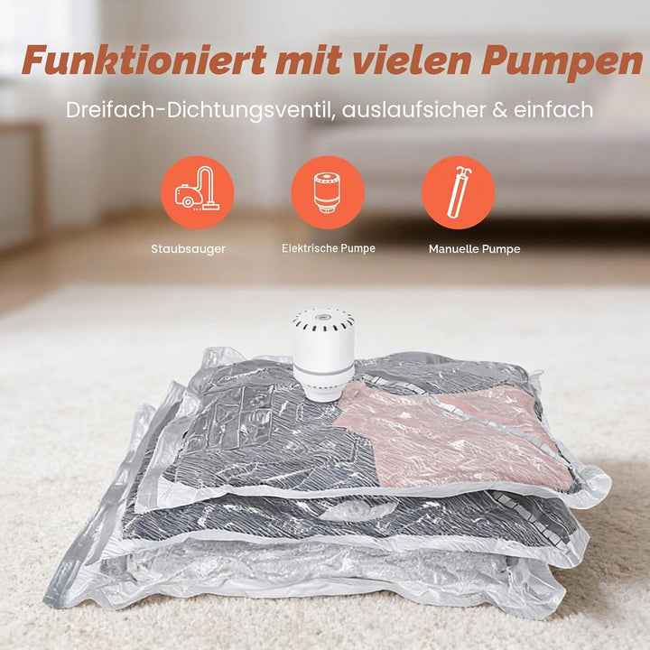 Vacbird Vakuumbeutel für Kleidung, 9 Stück (3 Klein, 3 Mittel, 3 Gross), Wiederverwendbare Vakuumier