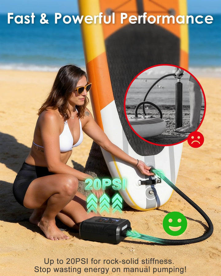Mojimdo 2026 Premium Elektrische SUP Pumpe - 20 PSI mit Grossem Digitaldisplay & LED-Licht, 5 Modi +