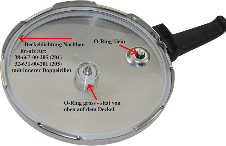 Reparaturset passend für Schnellkochtopf Fissler Vitavit Royal ab 1994 Dichtungsring 22cm + 2 O-Ring