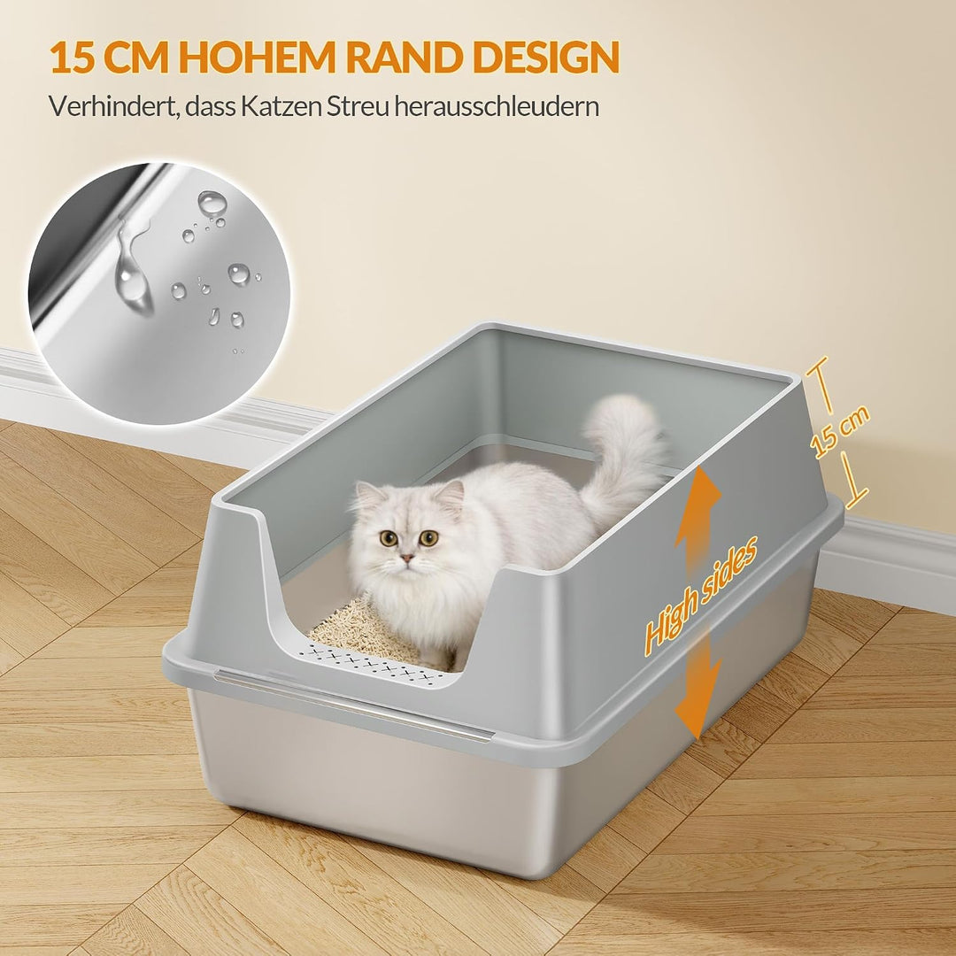 Katzenklo Edelstahl, XXL Hoher Rand Katzentoilette, Hellgrau Hellgrau 1 Stück, Hellgrau 1 Stück