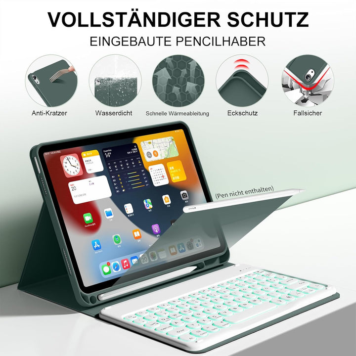 Hülle mit Tastatur für iPad 11 Generation A16/10 Generation (11/10.9 Zoll,2025/2022),7-farbige Beleu