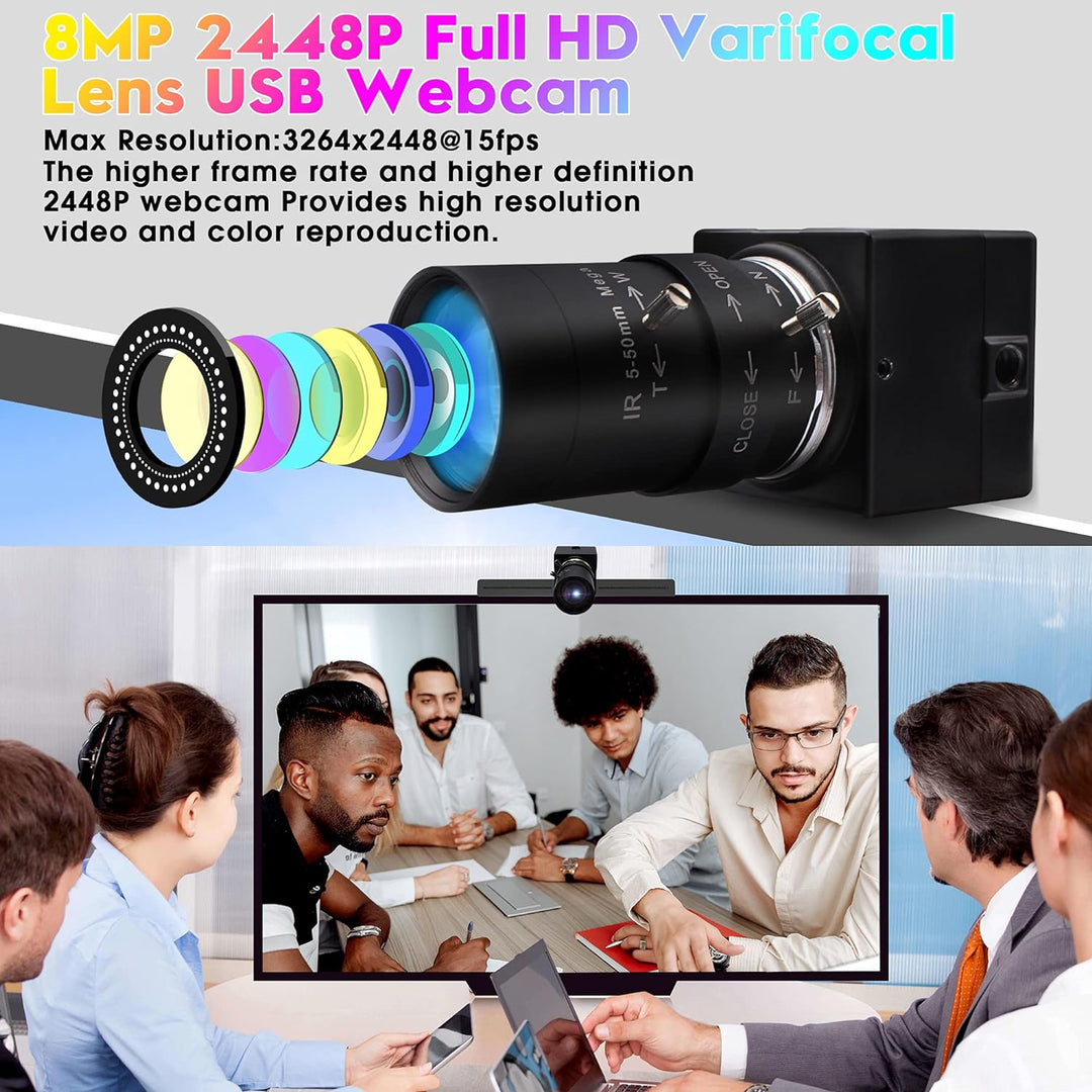 G Varifocal Objektiv USB Kamera 10X optische Zoom Webcam,5-50mm Varifocus Webcam 2448P Zoom Webcam,8
