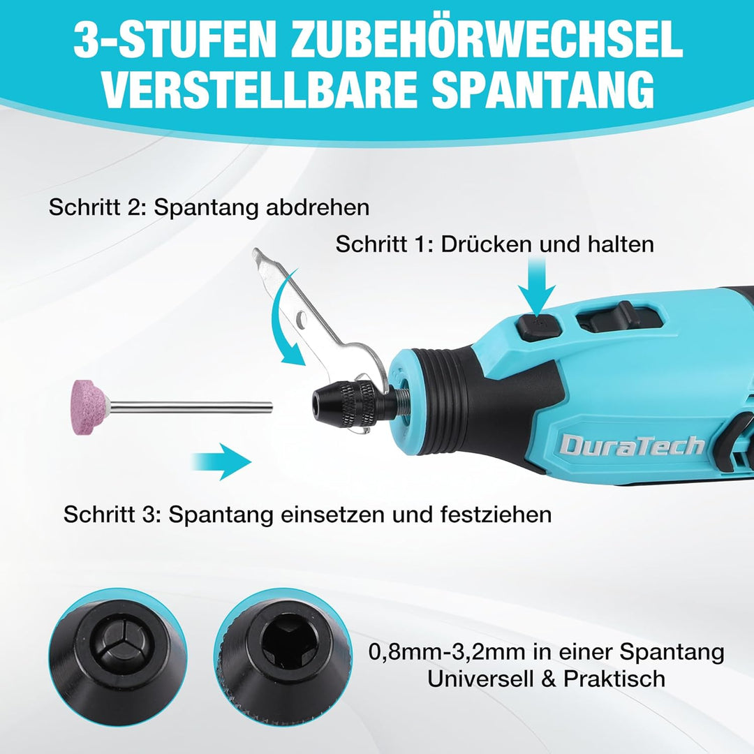 DURATECH 12V Kabellos Drehwerkzeug Set, Multifunktionswerkzeug mit 118 Zubehörteilen, mit 7 einstell