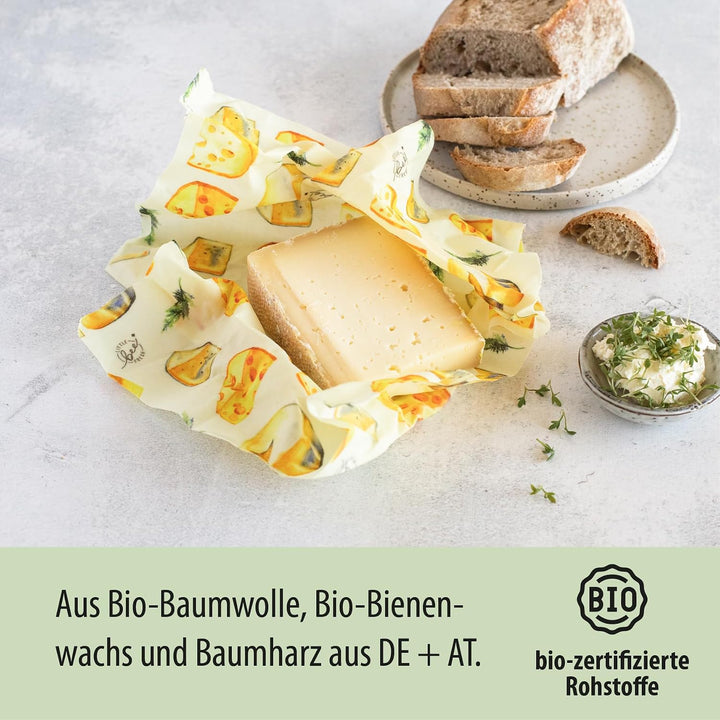 little bee fresh Bio-Bienenwachstücher 2er-Set für Käse aus Deutschland - Wachspapier für Lebensmitt