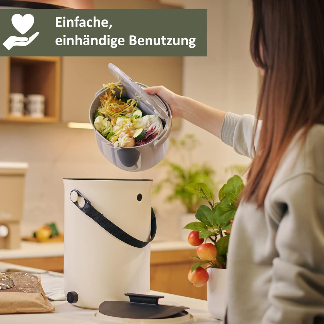 Lemodo Organko Daily hellgrau, Biomülleimer Küche 3,3 l – formschöner Komposteimer aus recyceltem Ku