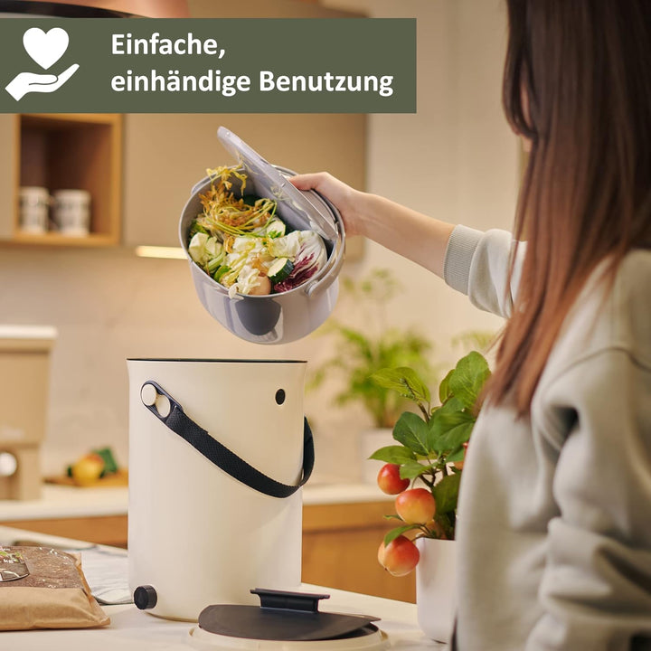 Lemodo Organko Daily hellgrau, Biomülleimer Küche 3,3 l – formschöner Komposteimer aus recyceltem Ku