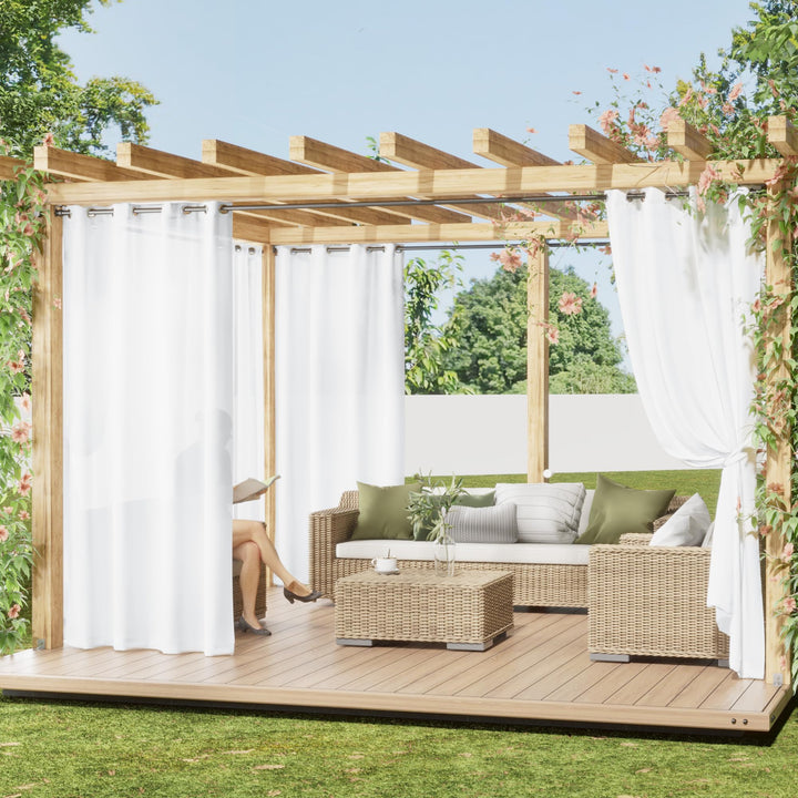 PONY DANCE Weisse Outdoor Gardinen mit Ösen Terrasse Vorhänge Halbtransparent Outdoorvorhang für Bal