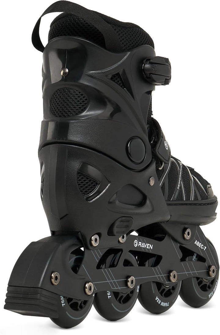 RAVEN Expert Inline Skates Inliner für Kinder und Erwachsene verstellbar 40-43 (25,5-28cm) Schwarz,