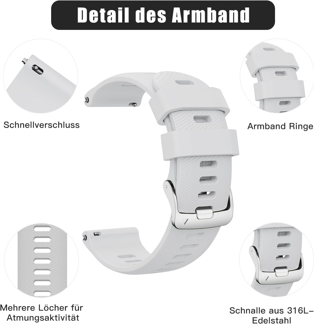 ANBEST 18mm Silikon Armband für Garmin Vivoactive 4S/Forerunner 255S/265S/Venu 2S Armband, 18mm Quic