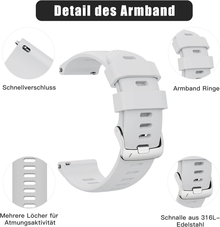 ANBEST 18mm Silikon Armband für Garmin Vivoactive 4S/Forerunner 255S/265S/Venu 2S Armband, 18mm Quic