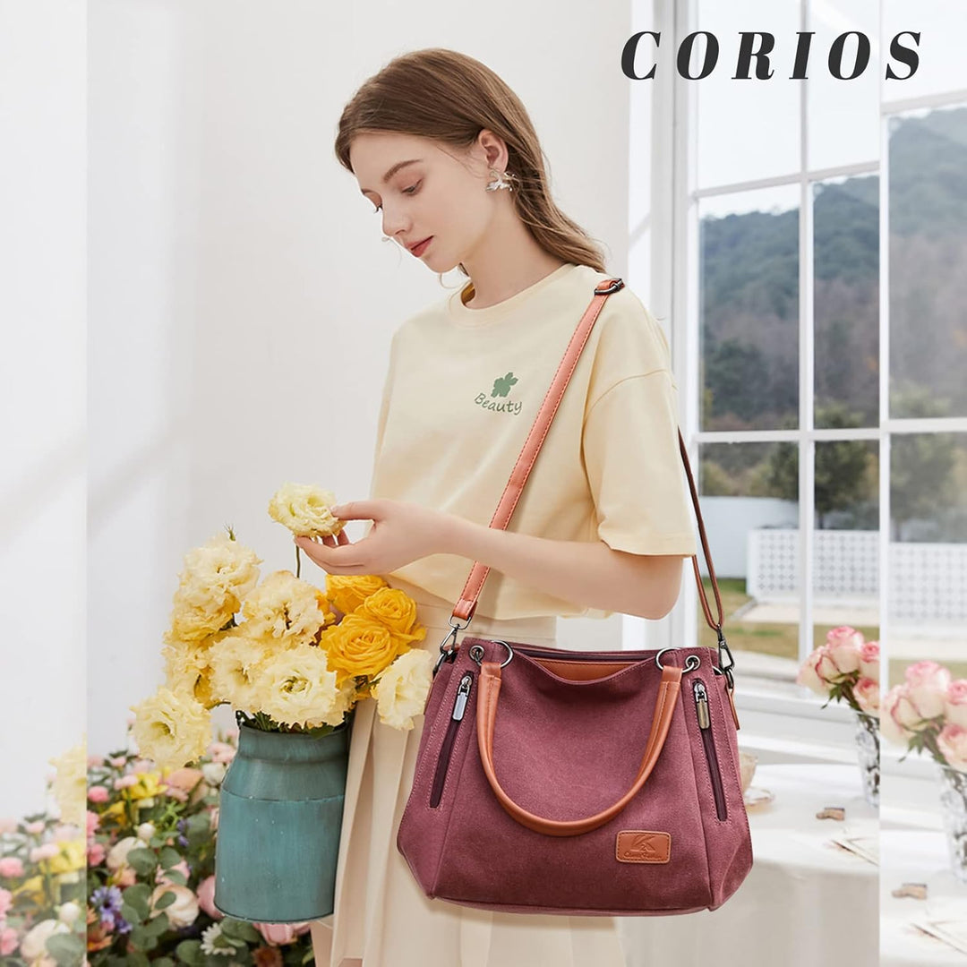 CORIOS Retro Damen Handtasche Canvas Schultertasche Henkeltasche Tragetasche Casual Umhängetasche Mu