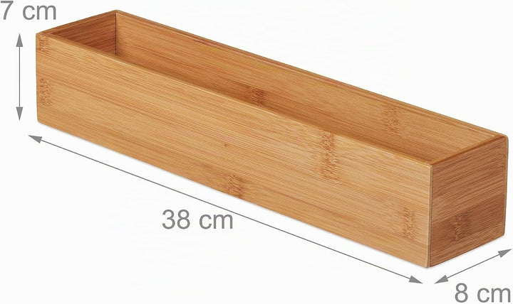 8 x Bambus Box, Aufbewahrung Bad, Küche &amp; Schreibtisch, länglich &amp; schmal, Ordnungsbox, HxBxT: 7 x 3