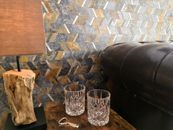 Selbstklebnde Mosaikmatte Pfeil Vinyl Steinoptik RustyGold für WAND KÜCHE Wandverblender Fliesenspie