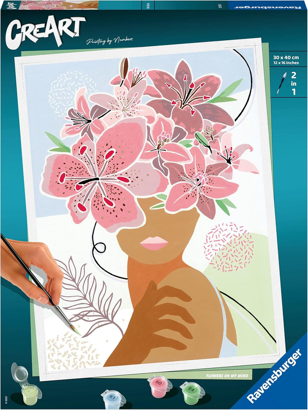 Ravensburger CreArt 20275 - Gedankenblumen - Malen nach Zahlen Erwachsene, DIY Malset mit Pinsel und