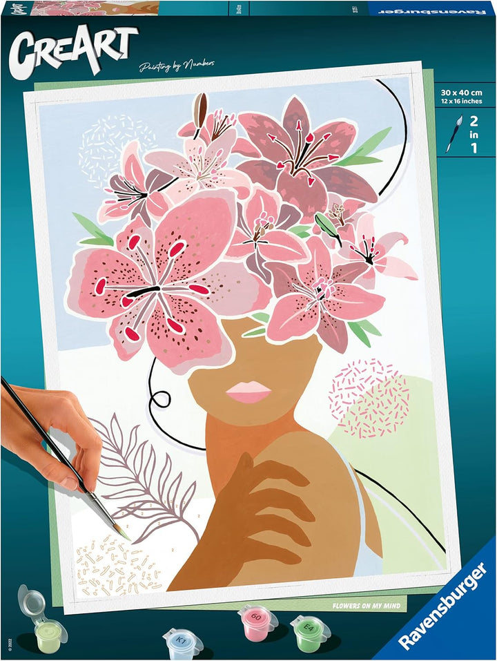 Ravensburger CreArt 20275 - Gedankenblumen - Malen nach Zahlen Erwachsene, DIY Malset mit Pinsel und