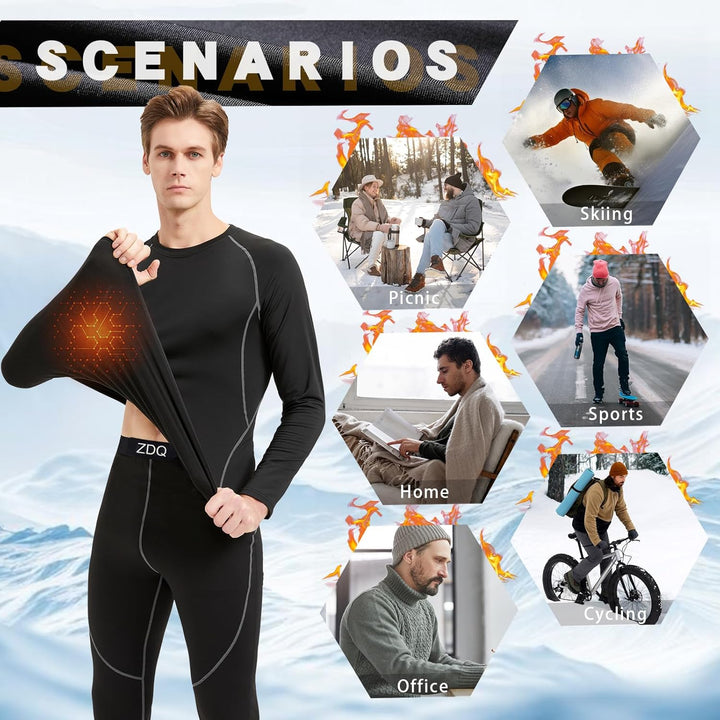 ZDQ Thermounterwäsche Herren Winter Skiunterwäsche Set Atmungsaktiv Funktionsunterwäsche, Gr.S-XXL X