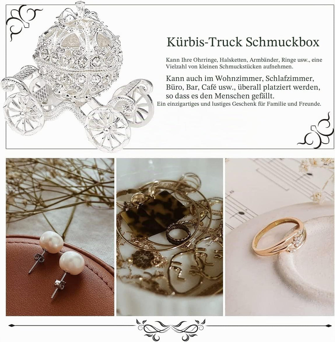 Duokon Kürbiskutsche, Strass Kristall Kürbis Kutsche Trinket Box, Schmuckschatulle zur Aufbewahrung