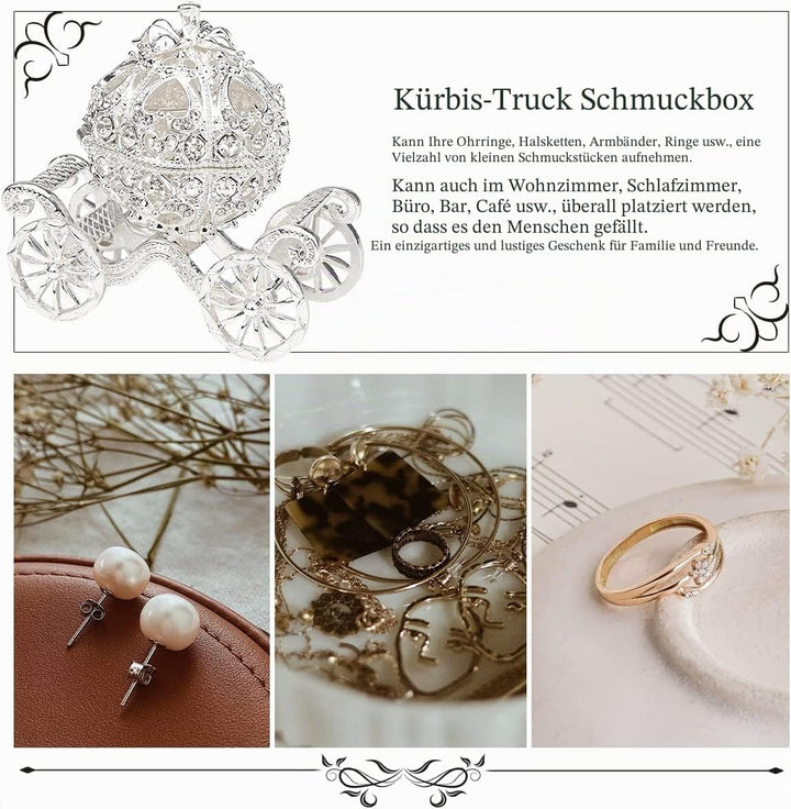 Duokon Kürbiskutsche, Strass Kristall Kürbis Kutsche Trinket Box, Schmuckschatulle zur Aufbewahrung
