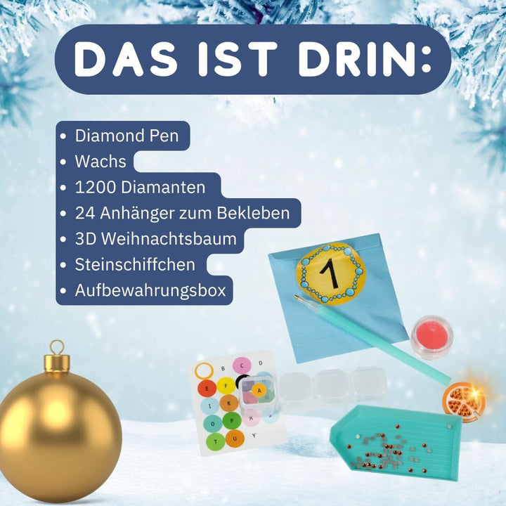 Weihnachtszauber - Der Diamond-Painting-Adventskalender. Mit Material und Werkzeug für 24 Baumanhäng