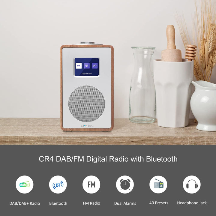 LEMEGA CR4 DAB/DAB+ und UKW Digitalradio,Bluetooth Lautsprecher, DAB Radio,Doppelwecker,Küchen/Schla