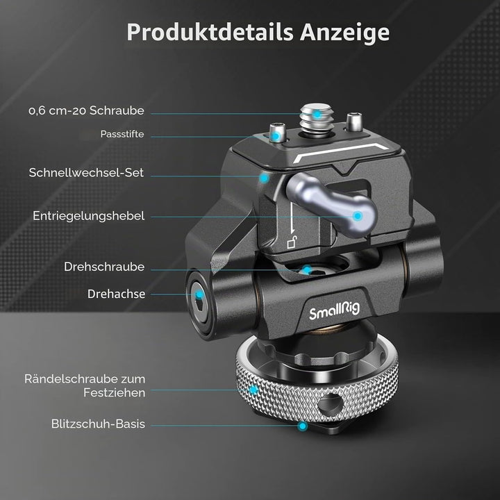 SMALLRIG Cold Shoe Monitor Mount, HawkLock Mini, Drop-in Quick Release Swivel und Tilt Monitor Holde