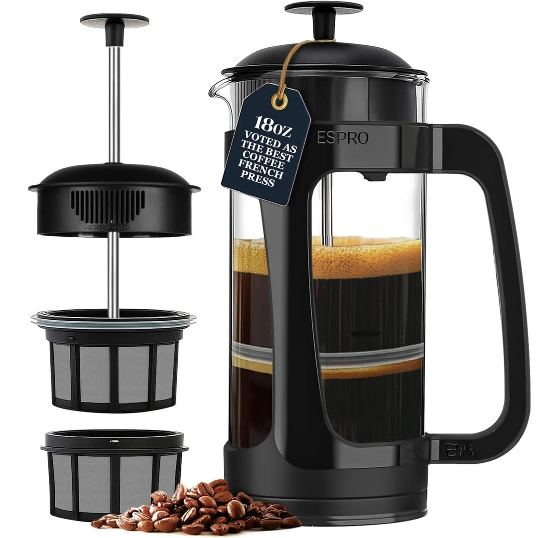 ESPRO P3 French Press Kaffeebereiter – Mit patentiertem Doppelfilter für kaffeefreien Satz, Schwarz,