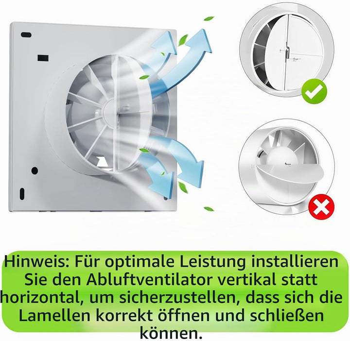 Badlüfter 100mm mit Rückstauklappe, Leiser Abluftventilator 12W Ventilator Badezimmer Lüfter mit 1,1