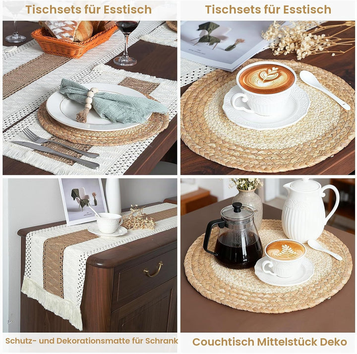 6 Stück Tischsets mit Ladeteller, Tischsets und Serviettenringe, hergestellt aus natürlichem Baumwol