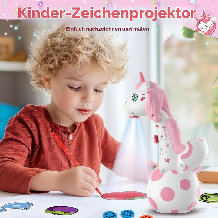 Geschenke für Mädchen Kinder Zeichenprojektor mit 96 Motiven, KETIEE Einhorn Kunst Projektor für Zei