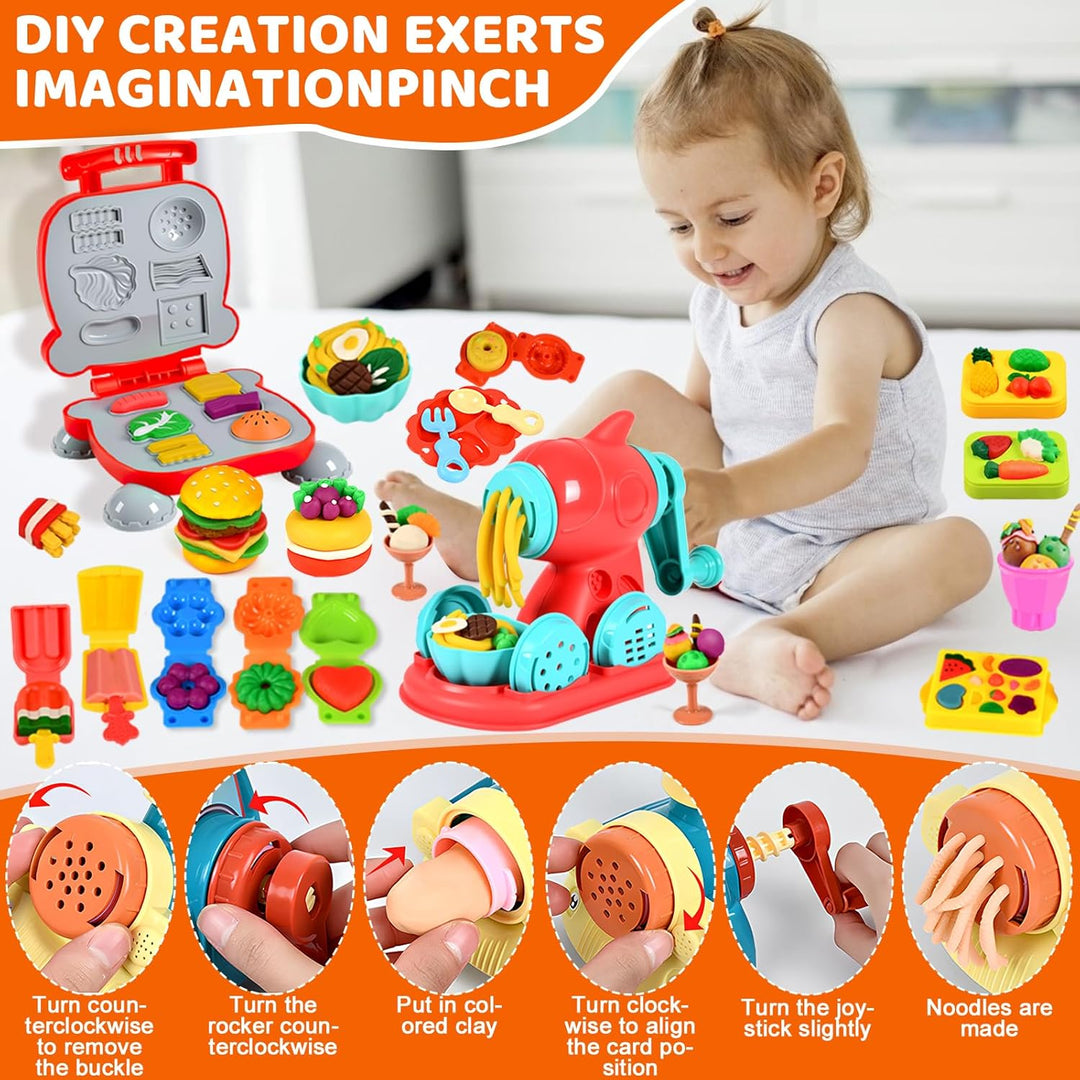 Knete Dough Set für Kinder,Knete Set für Kinder,Kitchen Creations Nudelmaschine Spielset Burger Eisc