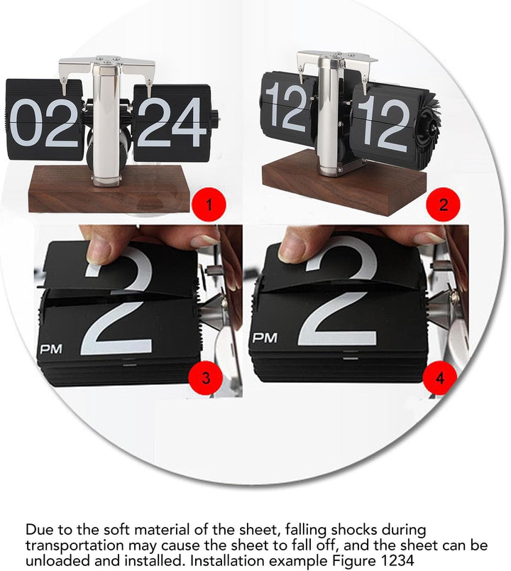 Greensen Retro Flip-Down-Uhr mit Schwarznussholz-Sockel Mechanische Auto Flip-Schreibtisch-Uhr 24H D