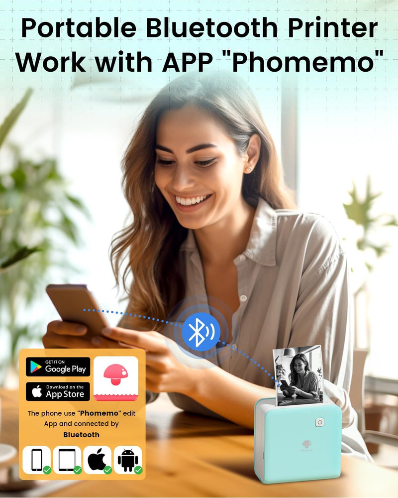 Phomemo M02 Pro 300 DPI Mini Drucker für Smartphone,Taschendrucker Bluetooth Etikettendrucker mit 3