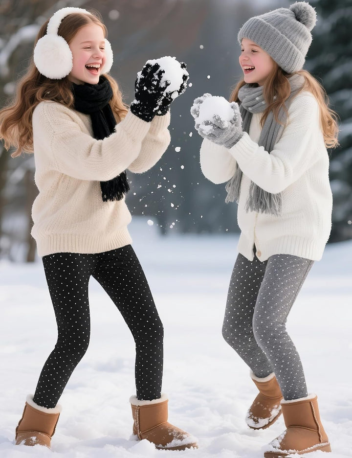KEREDA Mädchen Leggings Thermo Gefüttert Warme Winter Dicke 2er-Pack 122-128 Schwarz Tupfen/Grau Tup