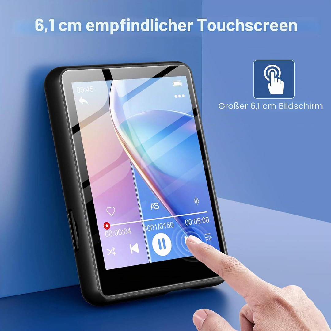 SWOFY 128GB SWOFY MP3 Player Bluetooth 5.3, 300 mAh Batterie，2.4 Zoll Touchscreen Mini Musik Player,
