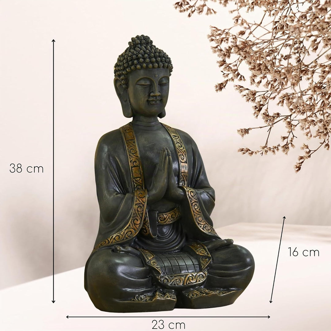 zen' Light Grosse Statue Buddha Vermittlung, Kunstharz, Bonze, 15 x 24 x 37.5 cm