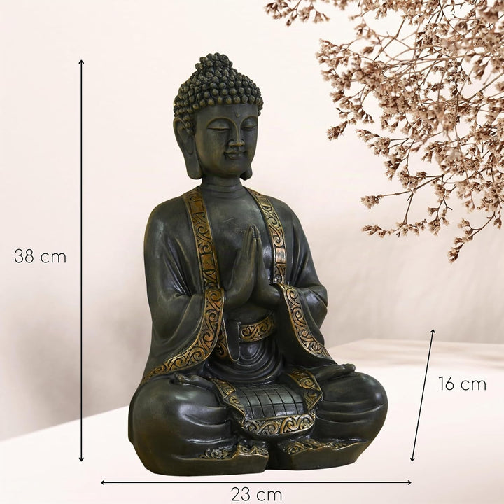 zen' Light Grosse Statue Buddha Vermittlung, Kunstharz, Bonze, 15 x 24 x 37.5 cm