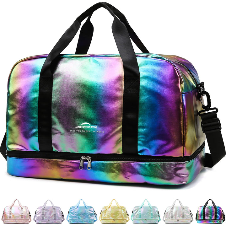 Sporttasche Damen, 40L Reisetasche Damen Weekender, Glitzer Sporttasche mit Schuhfach und Nassfach,