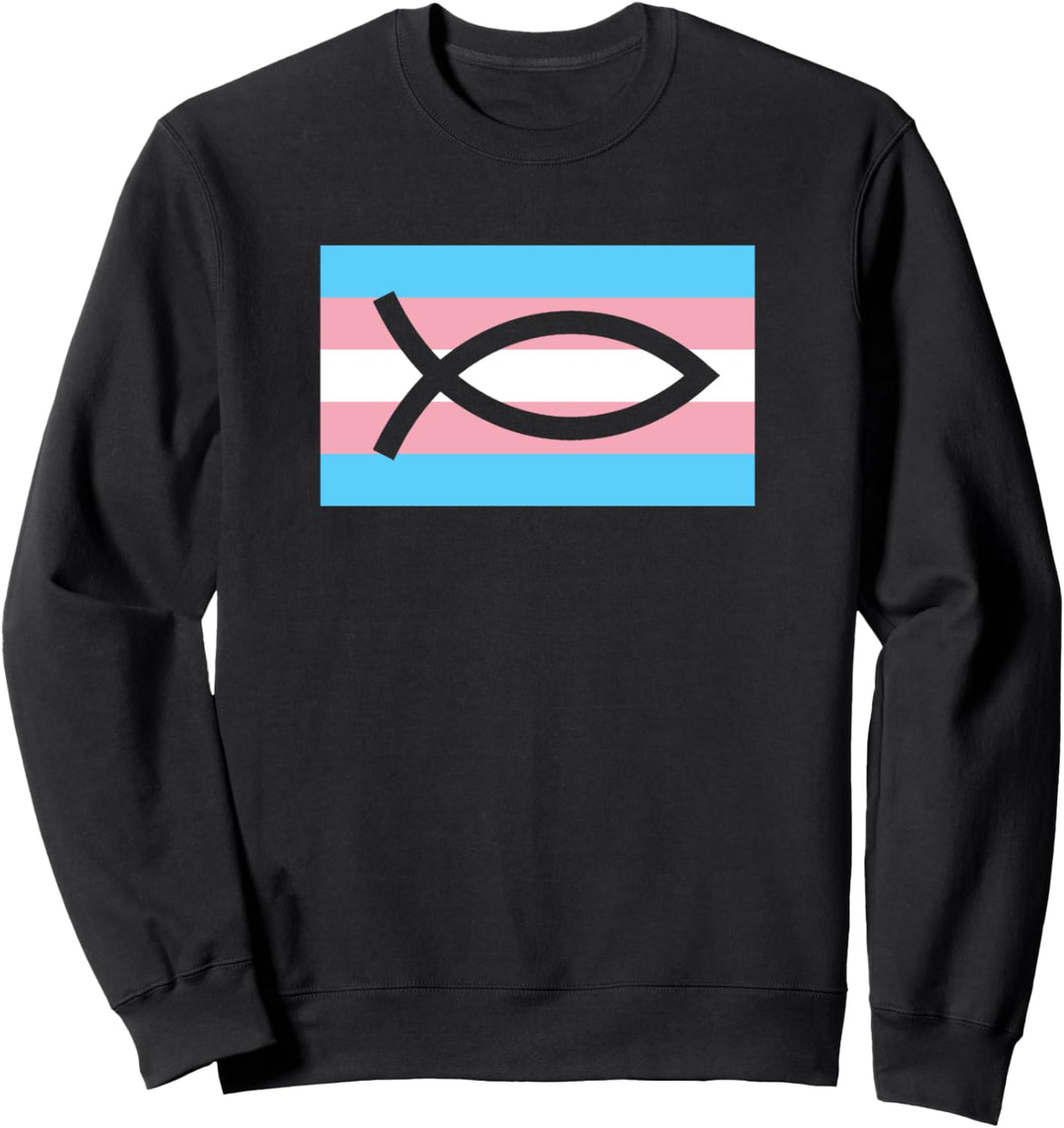 Christian Ally Jesus Fish Transgender Pride Flag Stuff Trans Sweatshirt