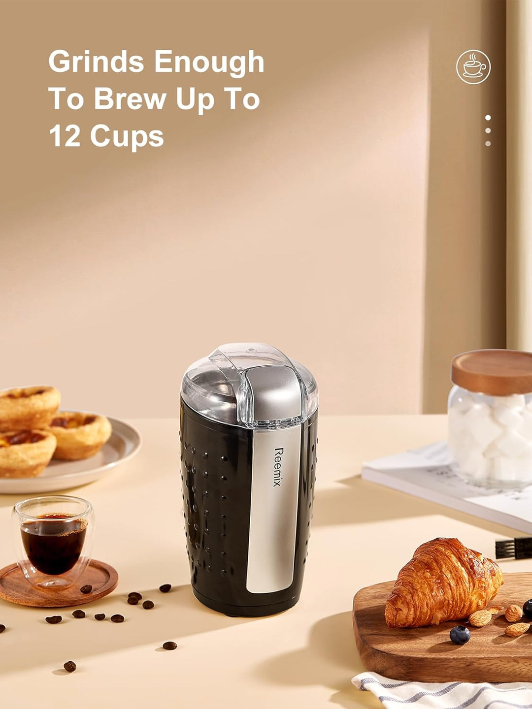Kaffeemühle, Reemix Elektrische Kaffemühle, 100g Füllmenge, Kaffeemühle und Gewürzmühle in Einem, Ed