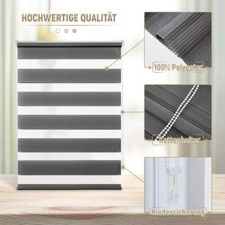 Deswell Doppelrollo Klemmfix ohne Bohren Anthrazit B85 x H110 cm (Stoffbreite 81cm) Rollos für Fenst