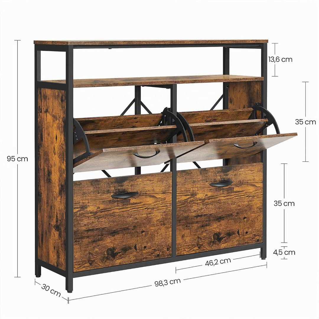 VASAGLE Schuhschrank, schmales Schuhregal, Schuhkipper mit 4 Klappen, für 12-20 Paar Schuhe, platzsp