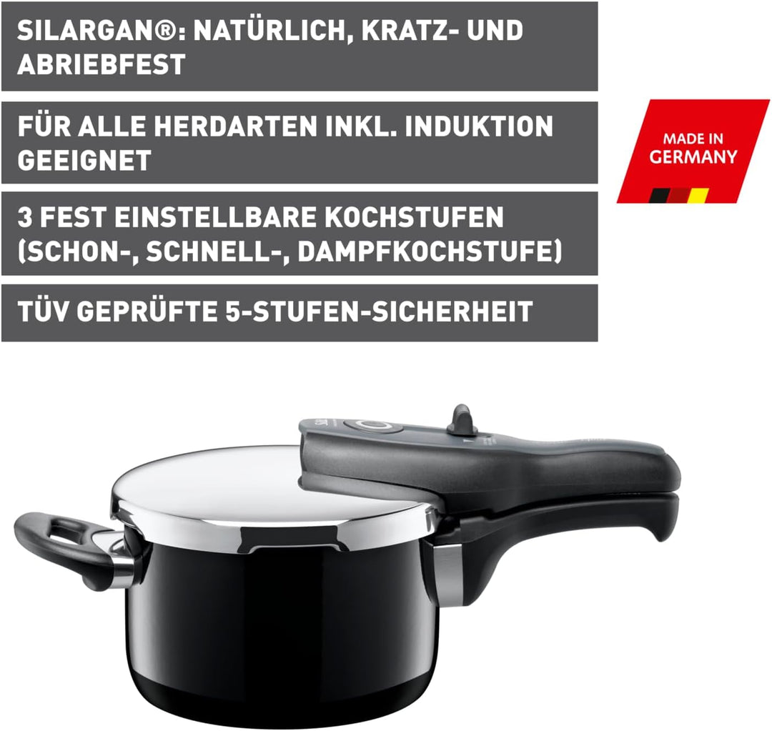 Silit Sicomatic t-Plus Schnellkochtopf 2,5l, Schnelltopf 18 cm, Silargan Funktionskeramik, Induktion