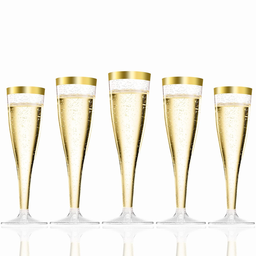 LStex 60 Stück Sektgläser Plastik mit Goldglitter Weingläser Set Geeignet für Hochzeitsfeiern und Ge
