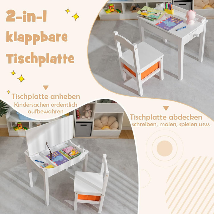 DREAMADE Kinderschreibtisch mit Stuhl, Schülerschreibtisch aus Holz, Jugendschreibtisch, Kindertisch