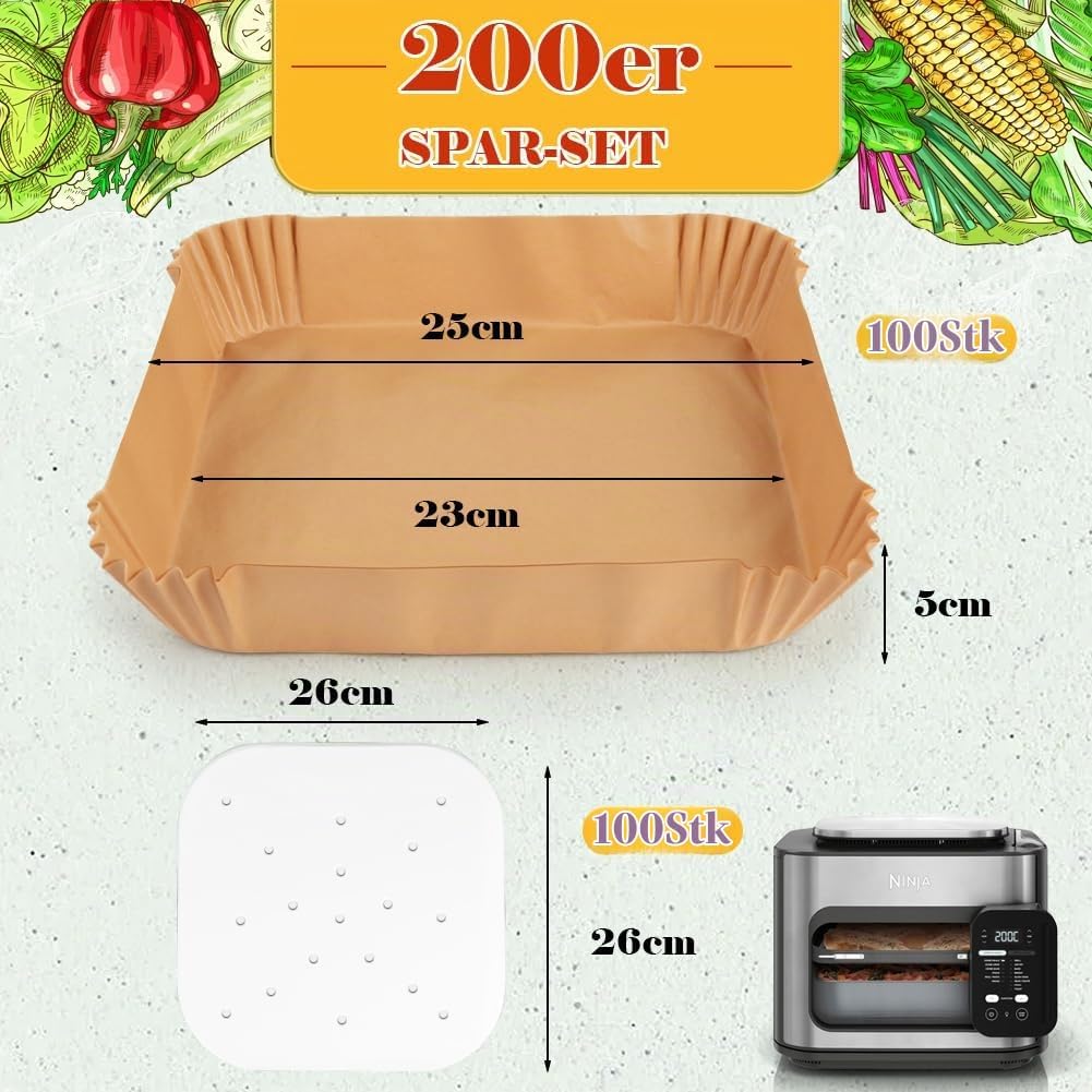 BYKITCHEN 200PCS Air Fryer Liners for Ninja Combi 12-In-1 Multi-Cooker, 100PCS Disposable Air fryer