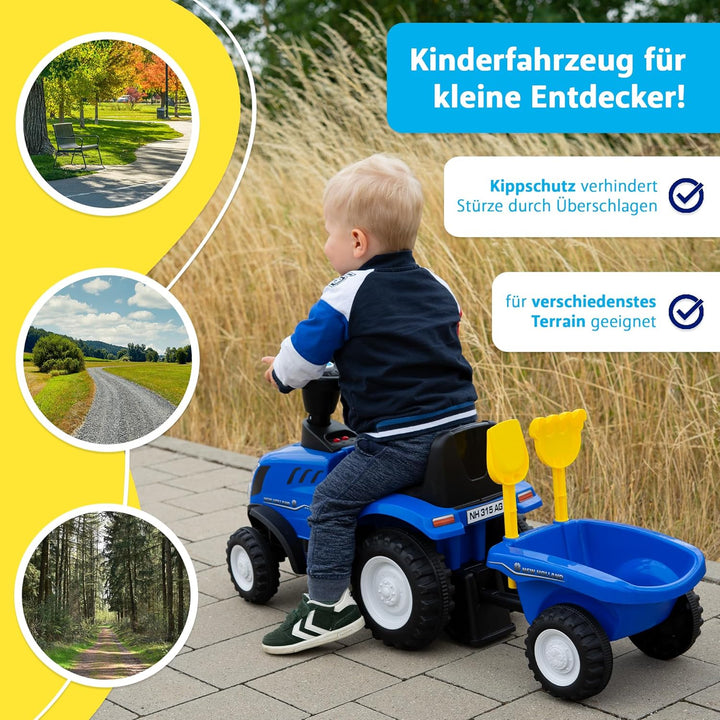 Rutschauto Traktor New Holland ab 1 Jahr | Kinderauto mit Anhänger | Rutschfahrzeug mit Schaufel und
