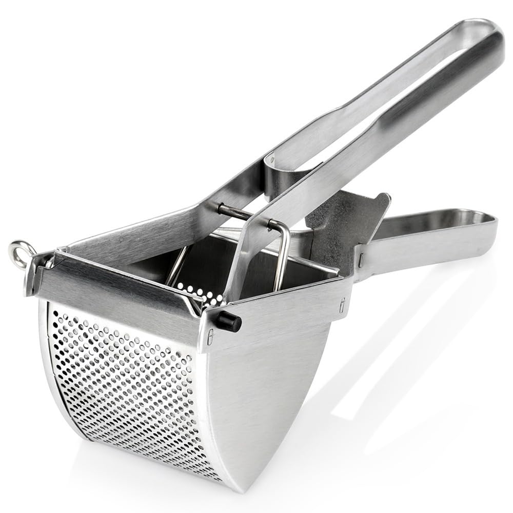 Vilde Kartoffelpresse Edelstahl 30 cm Silber Spätzlepresse Gemüsepresse für Püree Klösse Gnocchi Obs